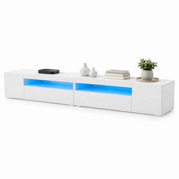STILVORA TV STOLEK bílý, světlý panel, LED osvětlení, do obývacího pokoje a jídelny, 240×38,5×35,5 cm