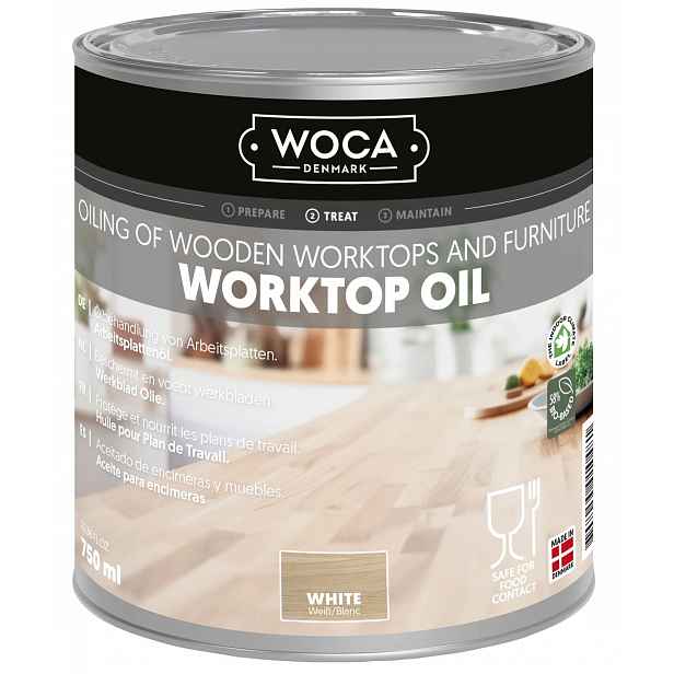 Woca Worktop Oil White 750 ml certifikovaný bílý olej na dřevěné desky