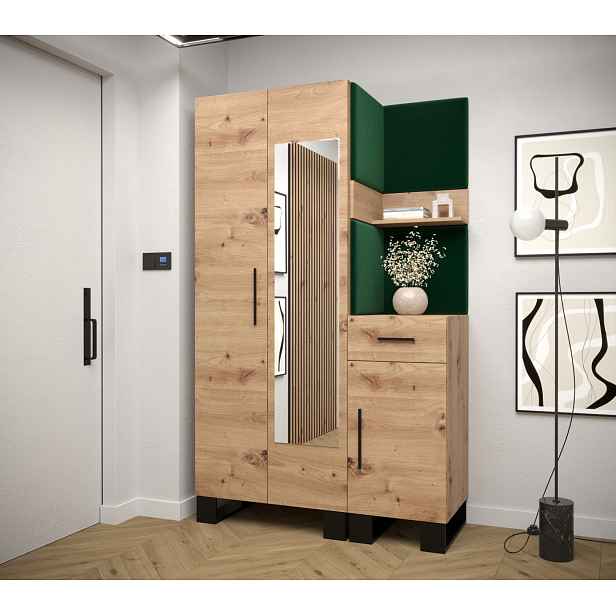 Předsíňová sestava RUMIE 16 - dub artisan, zelené panely
