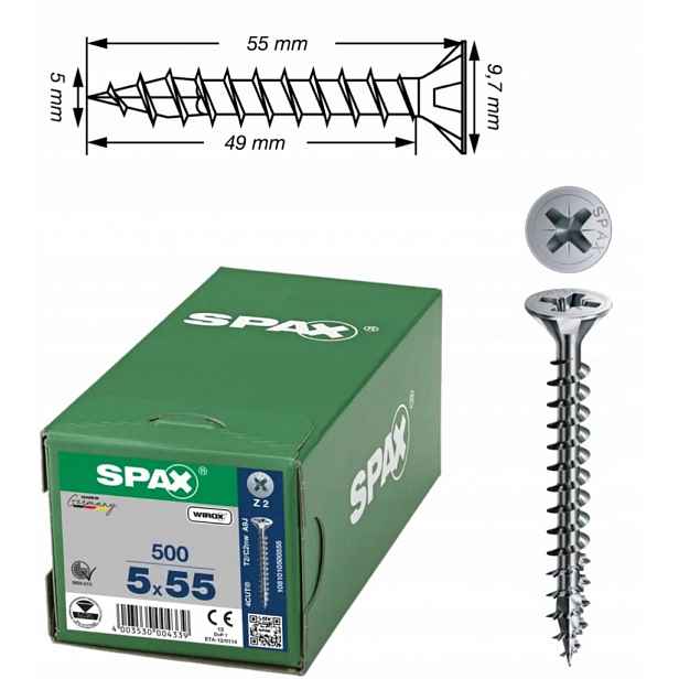 Univerzální vrut do dřeva spax 5 x 55 Wirox 500 ks