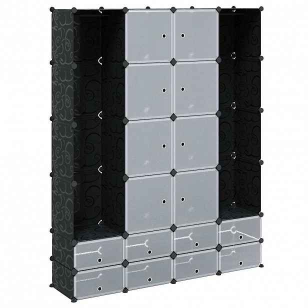 vidaXL Modulární skříň s 18 přihrádkami černobílá 37 x 146 x 180,5 cm