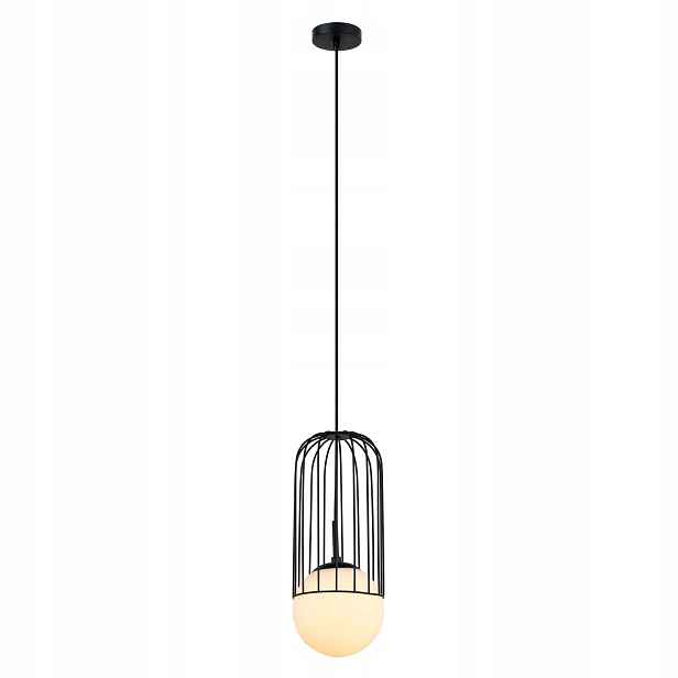 Závěsná lampa černá drátěná skleněná bílá koule do ložnice obývacího pokoje Italux
