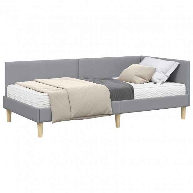 vidaXL Rohový rám postele s matrací 2 ks Světle šedá 100 x 200 cm