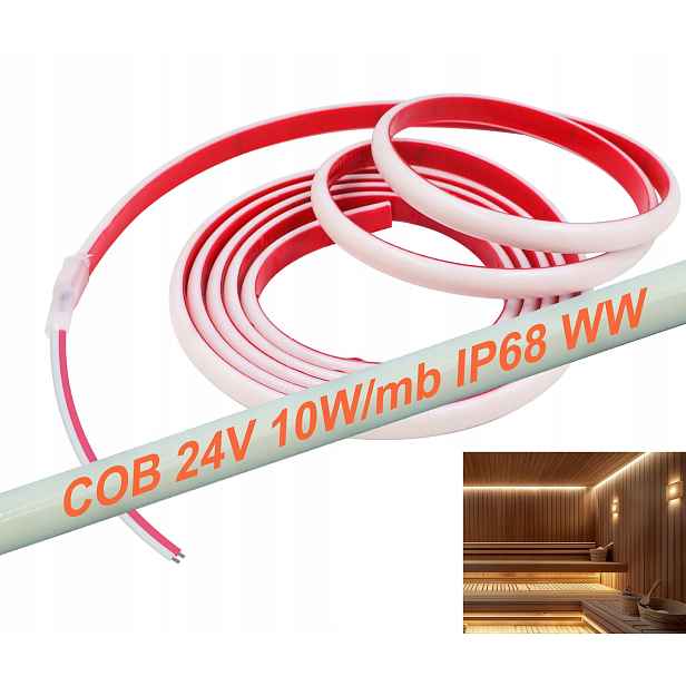 Led pásek Cob 24V 480 d. 4000K 10W/m IP68 5m do sauny bazénu jezírka