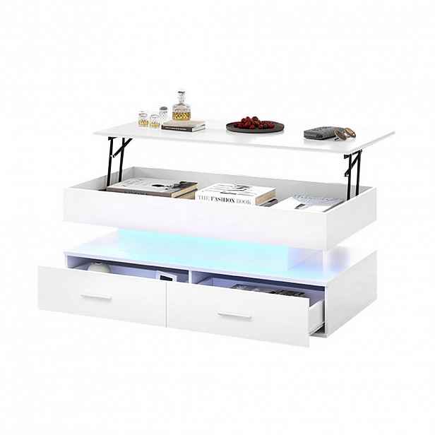 Modfu KONFERENČNÍ stolek z dřevotřísky 100x50x44 cm bílý s LED osvětlením, hydraulicky výškově nastavitelný