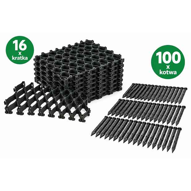 Set! 16 x Mřížka pod robotickou sekačku 33.2 50x20x3,3 cm 100 x Kotvící Kolík