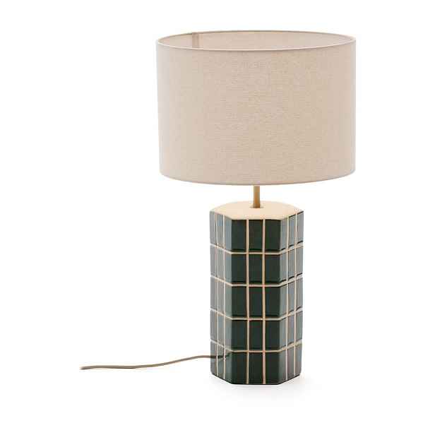 Zelená/krémová stolní lampa s textilním stínidlem (výška 61,5 cm) Rue – Kave Home
