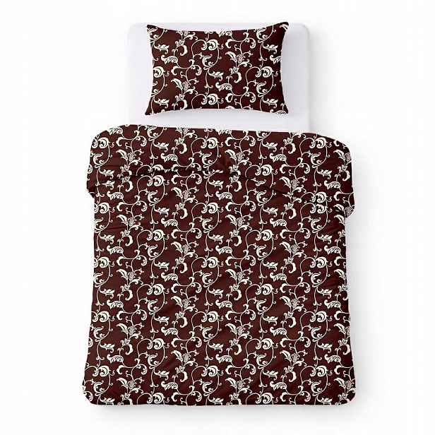 Krepové povlečení 140x200 hnědé s krémovými ornamenty, klasické Kora Home