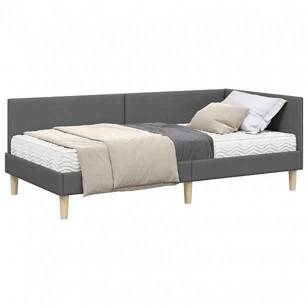 vidaXL Rohový rám postele s matrací 2 ks Tmavě šedá 100 x 200 cm