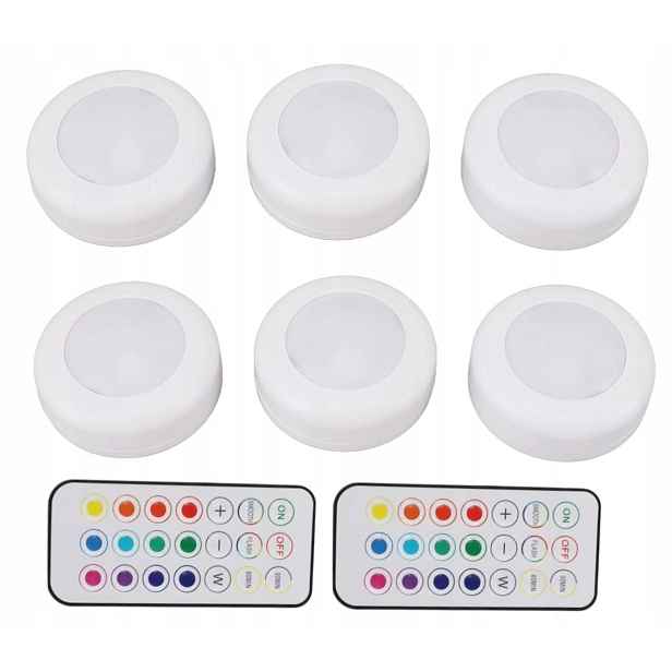 Bezpřevodové Rgb Led lampy s dálkovým ovládáním Osvětlení skříněk Noční lampy 6 Ks