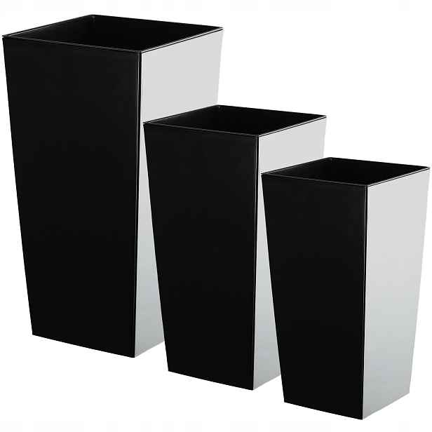 Set 3x Květináč Náplň Černý Lesk Velký