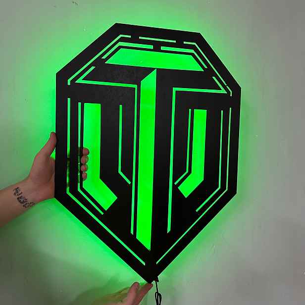 World of Tanks Dřevěný obraz Logo 3D Dekorace Dárek Noční Lampa Led