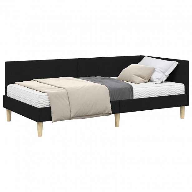 vidaXL Rohový rám postele s matrací 2 ks Černá 100 x 200 cm textil