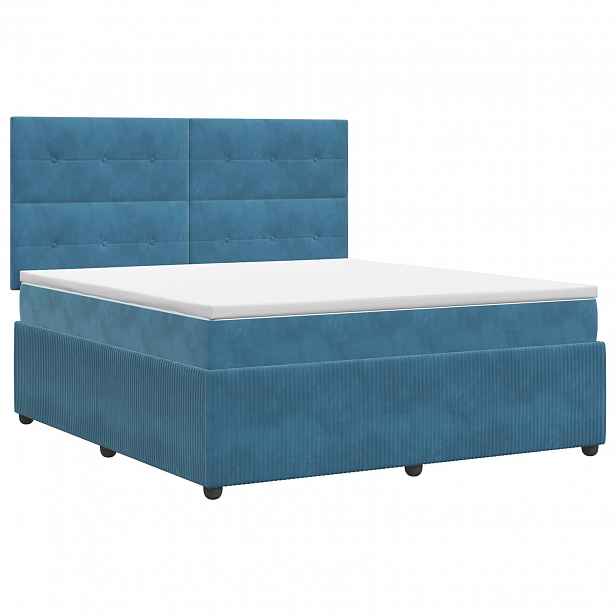 vidaXL Postel boxspring s matrací s čelo Modrá 160 x 200 cm Samet