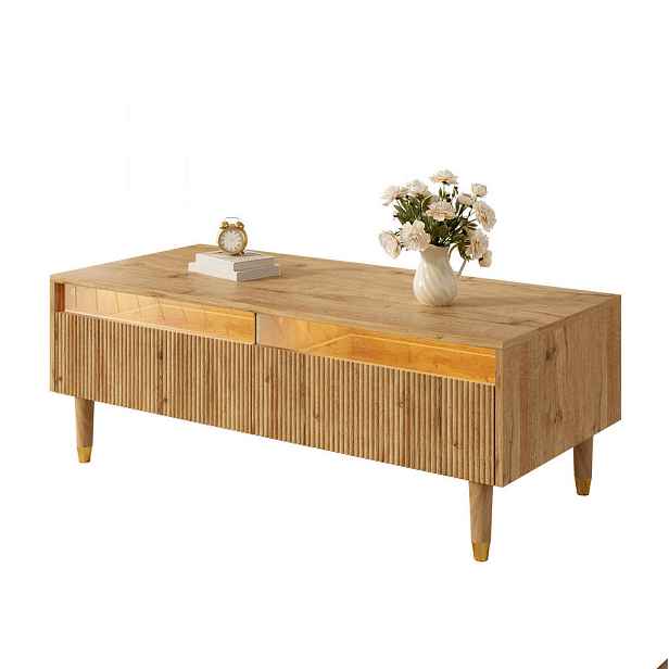 Modfu KONFERENČNÍ stolek z MDF 110x50x40 cm dekor dřeva se 2 zásuvkami, LED osvětlením a akrylovými čely