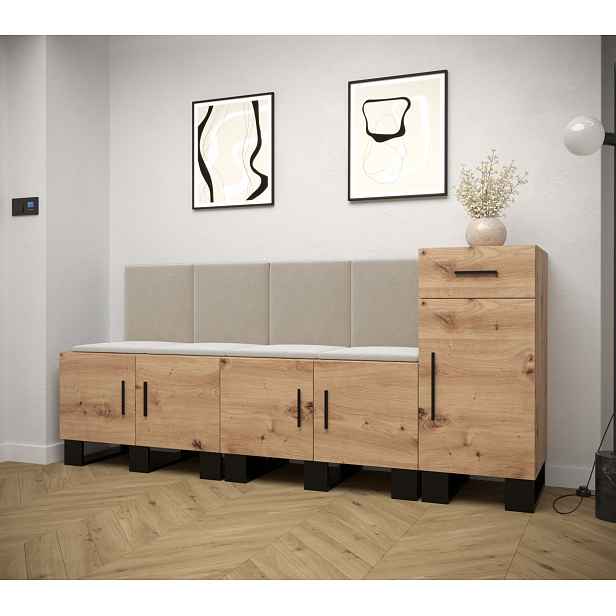 Předsíňová sestava RUMIE 17 - dub artisan, béžové panely