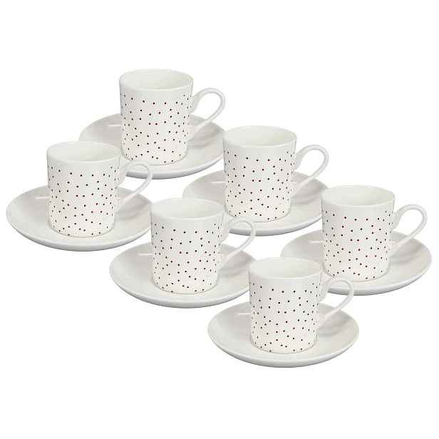 Set 6ks Porcelánový šálek Mini Dots 70 ml červené puntíky, by inspire
