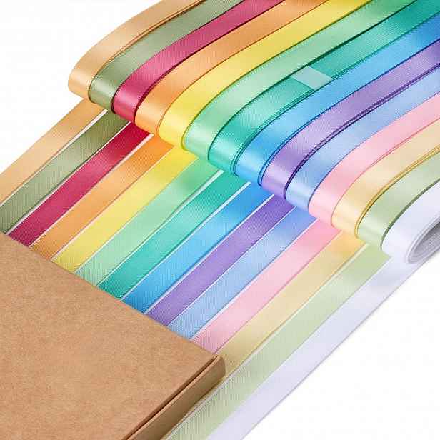 TEMU 14 Rolí Pastelová Saténová Stuha 3/8" X 70Yd Oboustranná Různobarevná v Krabici pro Svatební Dekorace, Zahradní Dekorace, Venkovní Dekorace,