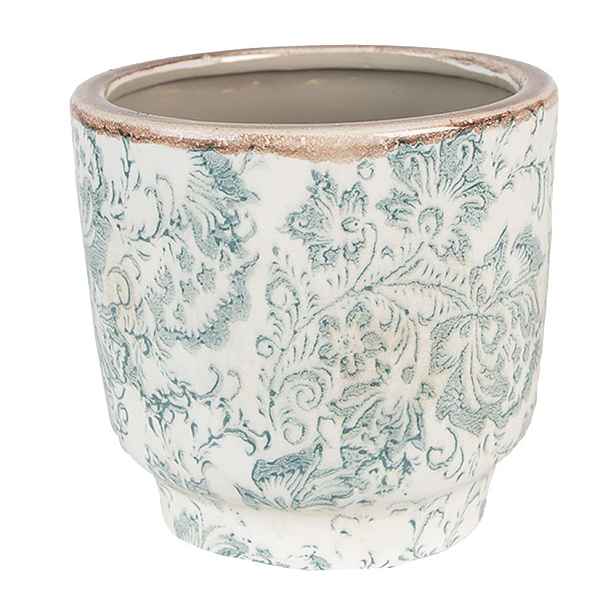 Béžový keramický obal na květináč se zelenými květy Chante S - Ø15*14 cm Clayre & Eef