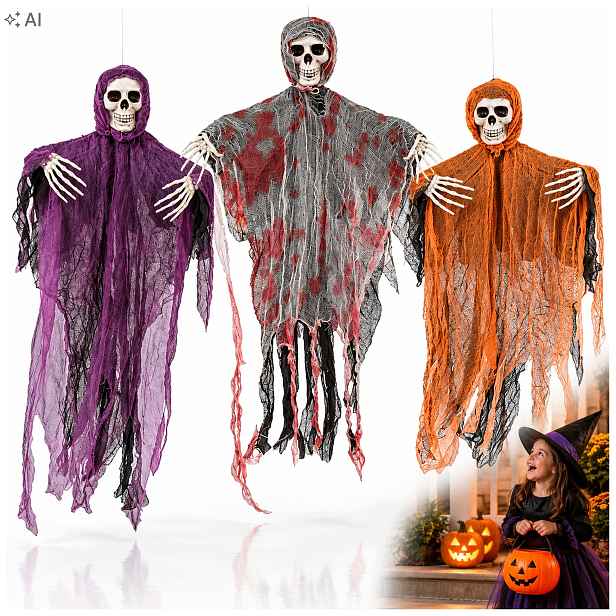 Halloweenské ozdoby Svítící duchové na Halloween Závěsné 3ks 80 cm Kostra