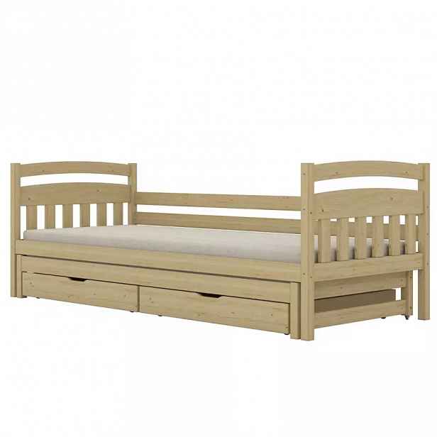Postel Tosia přistýlka + zásuvky 80x180 přírodní, nelakovaná