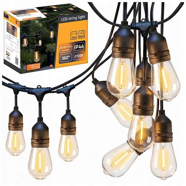 Zahradní světelná girlanda 10M 10X Led žárovka E27 Vodotěsný kabel