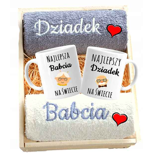 dárek pro Babičku A Dědečka – ručníky, výšivka a hrnky
