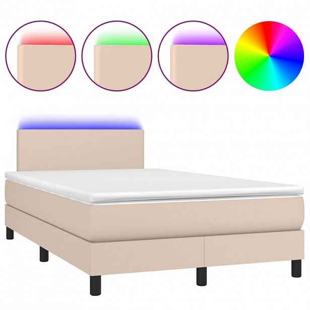 vidaXL Box spring postel matrace a LED cappuccino 140x190cm umělá kůže