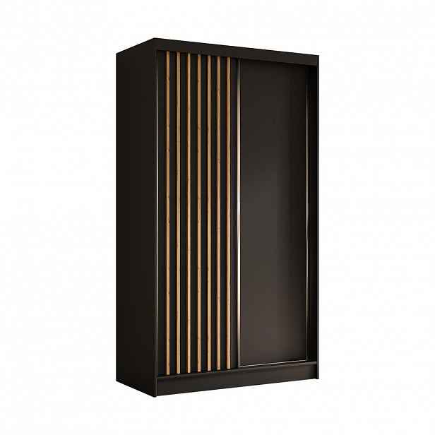 ALTDECOR ŠATNÍ SKŘÍŇ s dýhovanými posuvnými dveřmi a hliníkovými lamelami, LED osvětlení – LABELO – 120 cm černá+černá+Artisan