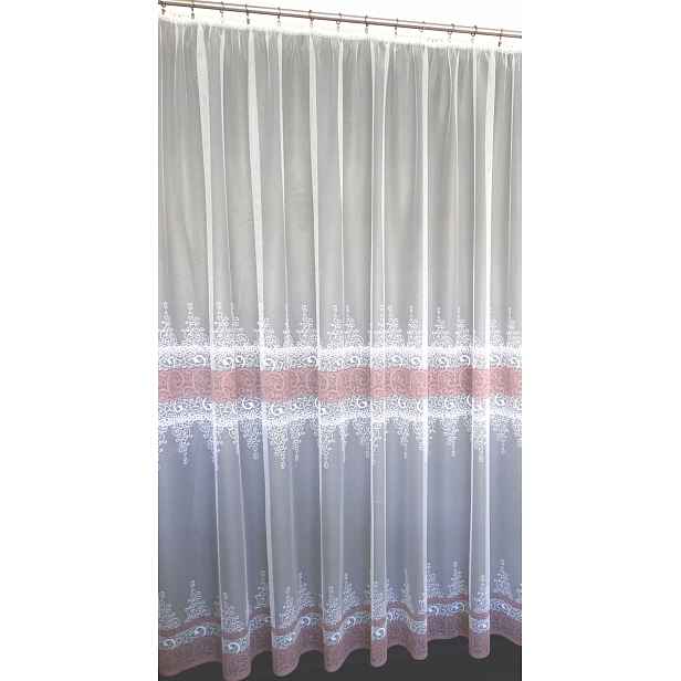 Mg Záclona 623/768 bílá/BR Růžová 250x230 cm Hotová S Páskou Skr