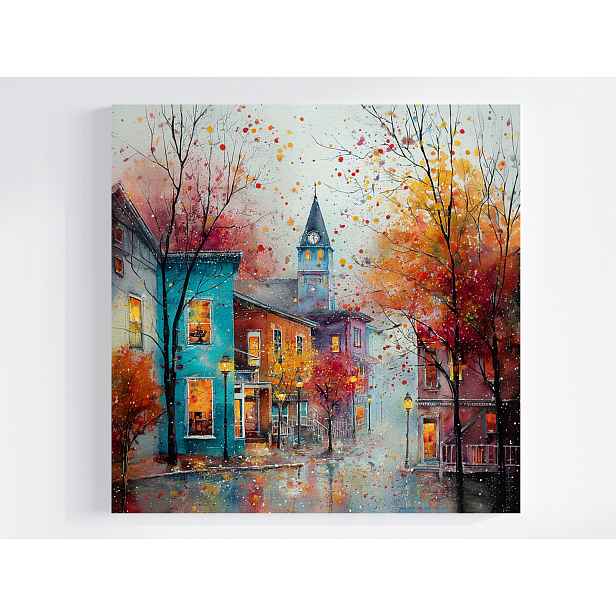 Obraz Na Plátně Canvas Akvarel Pohled Na Město Ulice Kamínky Podzim 50x50