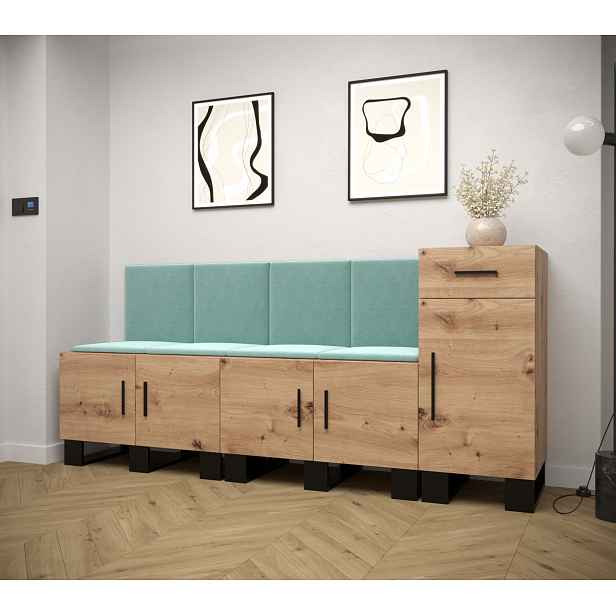 Předsíňová sestava RUMIE 17 - dub artisan, mátové panely