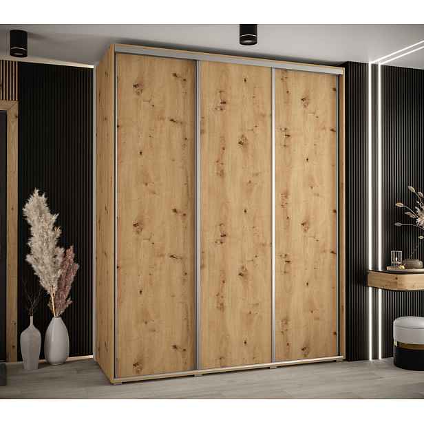 Šatní skříň YVONA 1 - 190/60 cm, dub artisan / stříbrná