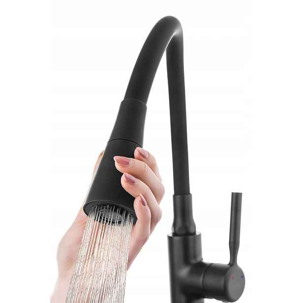 Kuchyňská baterie dřez celá černá, flexibilní výtok