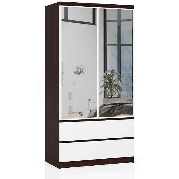 Ak furniture Šatní skříň Star se zrcadlem 90 cm wenge/bílá