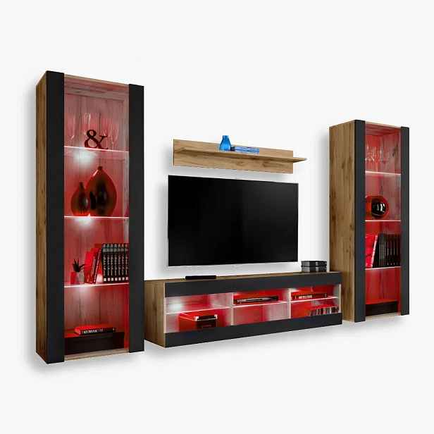 komodee Tivoli Grande Rtv sada do obývacího pokoje Dub Wotan-Černá Rgb Led