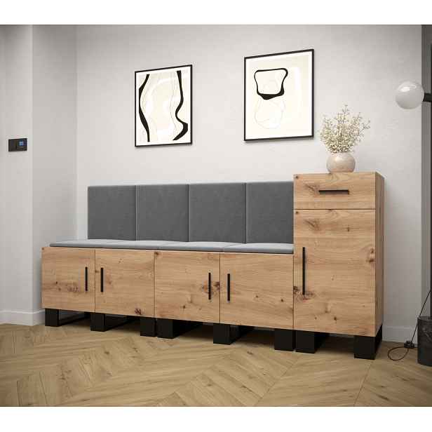 Předsíňová sestava RUMIE 17 - dub artisan, šedé panely