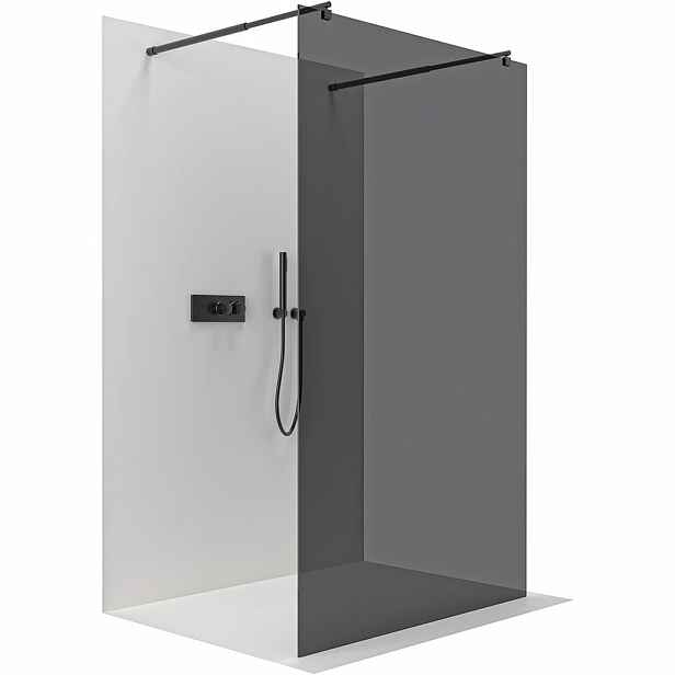 Sprchová zástěna Walk-in Onyx Duo L/P - 8 mm - kulatá vzpěra - černá matná, grafitové sklo - 90x200 cm