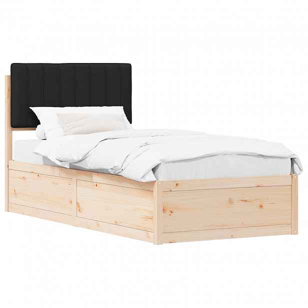 vidaXL Rám postele s čalouněným čelem s čelo Černá 90 x 190 cm