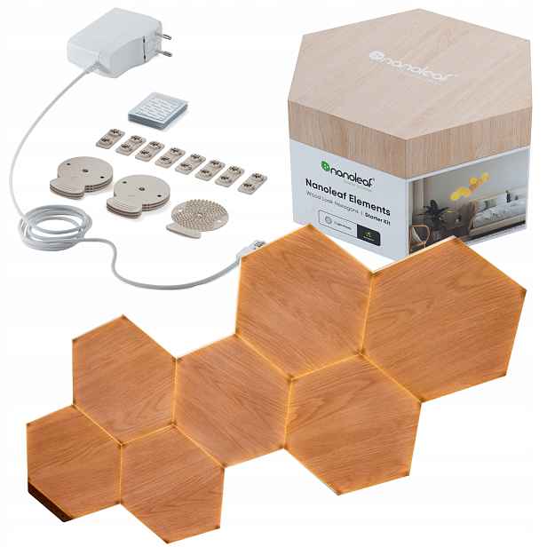 Nanoleaf Elements Hexagons sada 7 Led světelných panelů, vzhled dřeva
