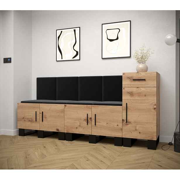 Předsíňová sestava RUMIE 17 - dub artisan, černé panely