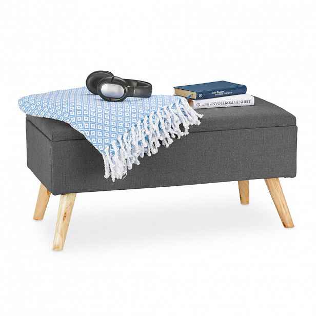 Relaxdays LAVICE Šedá čalouněná s úložným prostorem 79,5 cm