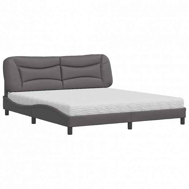 vidaXL Postel s matrací Hvar šedá 180 x 200 cm umělá kůže