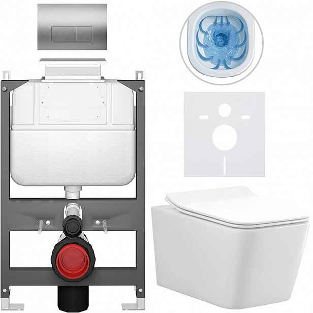 Kompletní WC set Basic/Forte - bílá lesklá - WC tlačítko Modulo/Stříbrná - ovládání shora - předstěnová instalace - 51x36 cm