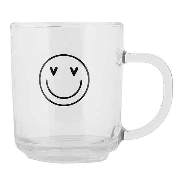 Skleněný hrnek se smajlíkem Heart & Smile - 11*8*9 cm / 200 ml Clayre & Eef