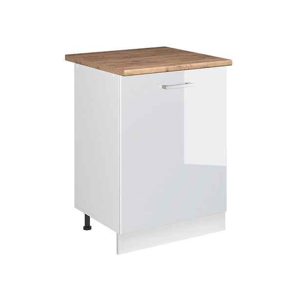Vicco SPODNÍ SKŘÍŇKA KUCHYŇSKÉ LINKY R-Line, Bílá vysoký lesk/Bílá, 60 cm s 1 dveřmi pracovná doska Dub Goldkraft