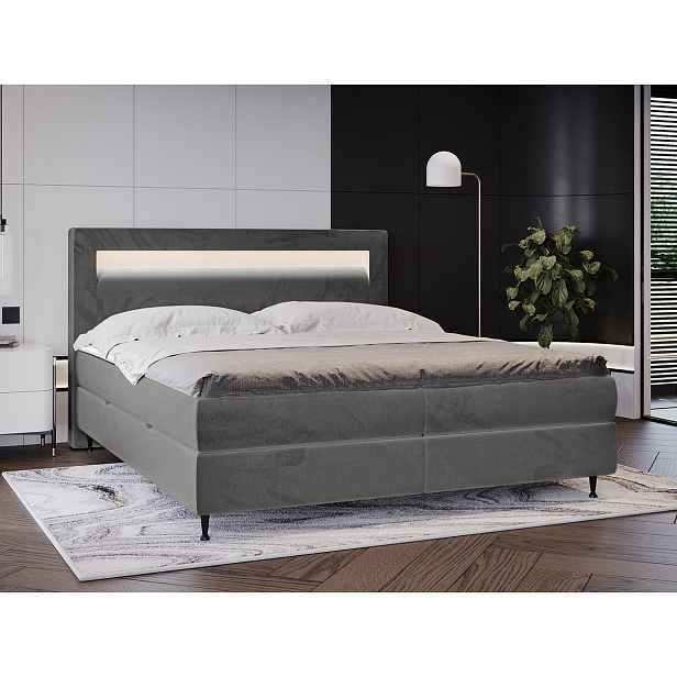 Hotelová postel s LED osvětlením 180x200 ORLANDO - šedá + topper ZDARMA