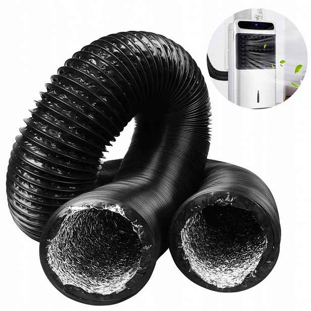 Kabel Trubka Černý, Ventilační, Hliníkový, Pružný, 150 MM, 5 M