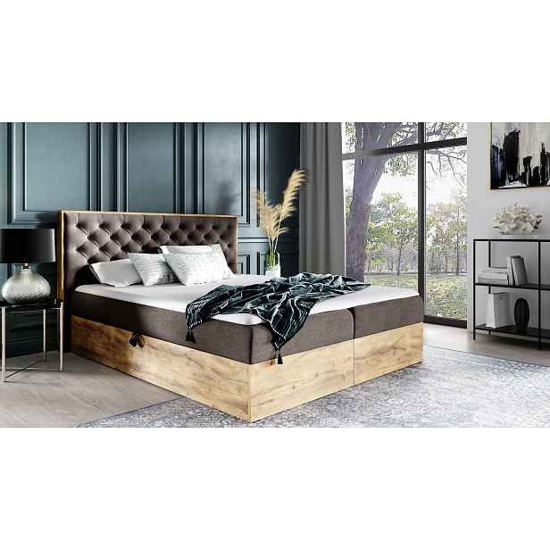 Manželská postel CHANTELLE 3 - 200x220, hnědá + topper ZDARMA