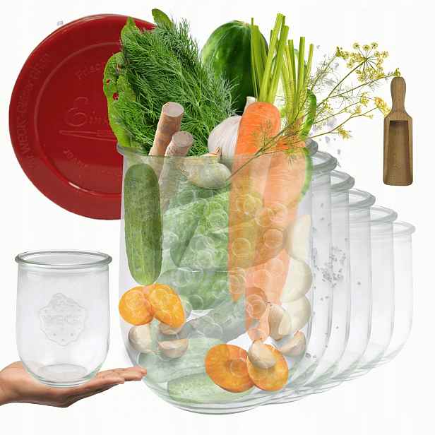 Sklenice Weck 1062 ml 1 l wek Tulip vzduchotěsné silikonové víko 6 Ks odměrka
